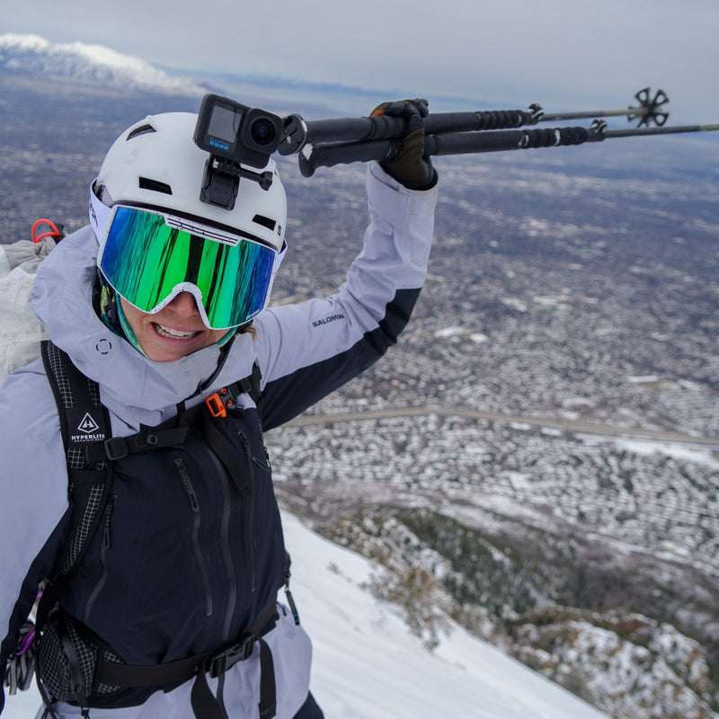 Blue-Green / Large | i_miss_skiing.JPG | Angled view of The Miami Nights Backslap Goggle with blue-green / large lens on white background