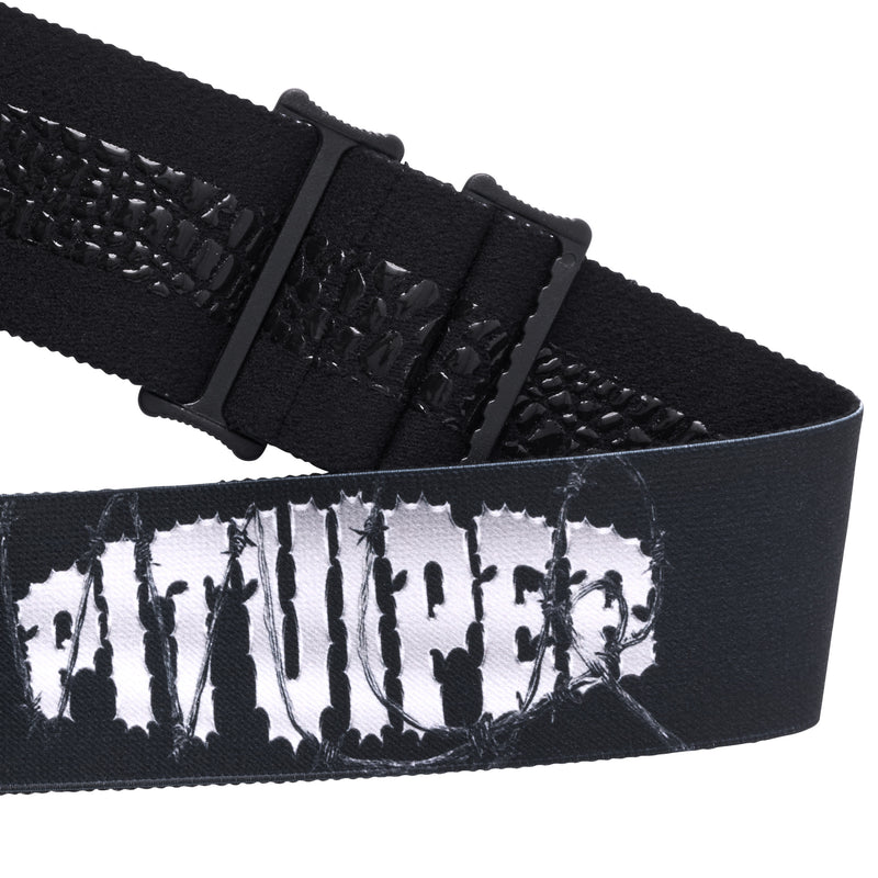 | it_a_strap.JPG | A goggle strap featuring a distressed white graphic of barbed wire and the word 'Pit Viper' in a stylized font, displayed on a clean white background.