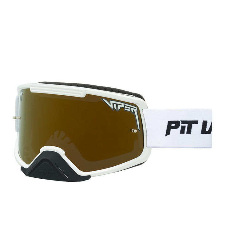 Gold / Large | side_view.JPG | Angled view of The Miami Nights Brapstrap Goggle with gold / large lens on white background