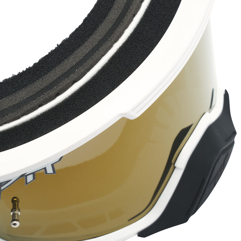 Gold / Small | im_ready_for_my_closeup.JPG | Studio view of The Miami Nights Brapstrap Goggle with gold / small lens