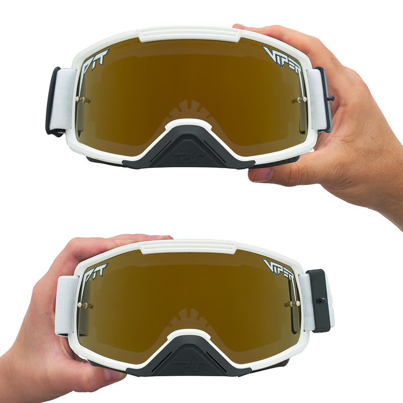 Gold / Small | large_&_small.JPG | Studio view of The Miami Nights Brapstrap Goggle with gold / small lens