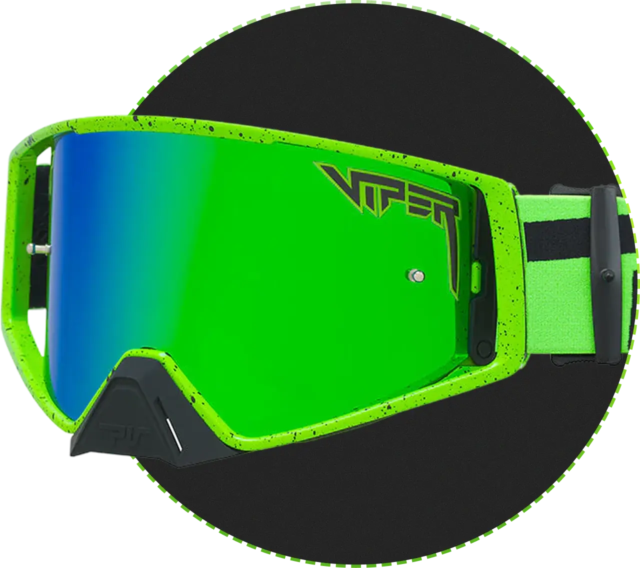 Green goggles with a black background