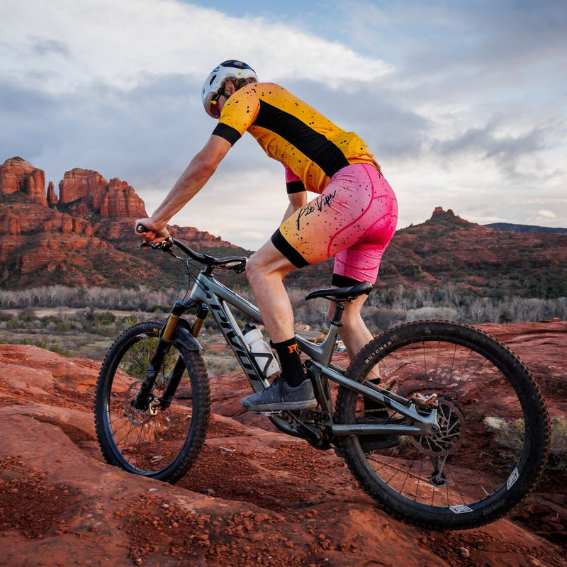  | mountain_bike_lifestyle.JPG | Man mountain biking on red rocks in Sedona wearing the Men's Italo Cycling Bib