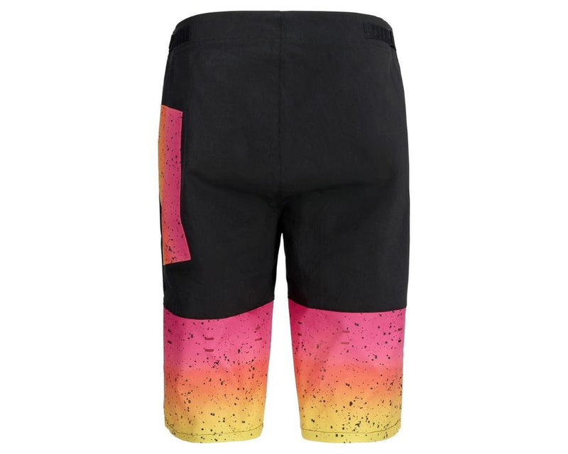  | back_view.JPG | Back view of the High Speed Off Road Italo MTB Short showing black upper and pink to yellow gradient lower panel on white background