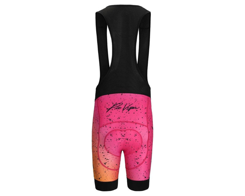  | front_view_ghost_mannequin.JPG | Front view of the Men's Italo Cycling Bib with pink and orange gradient pattern on white background