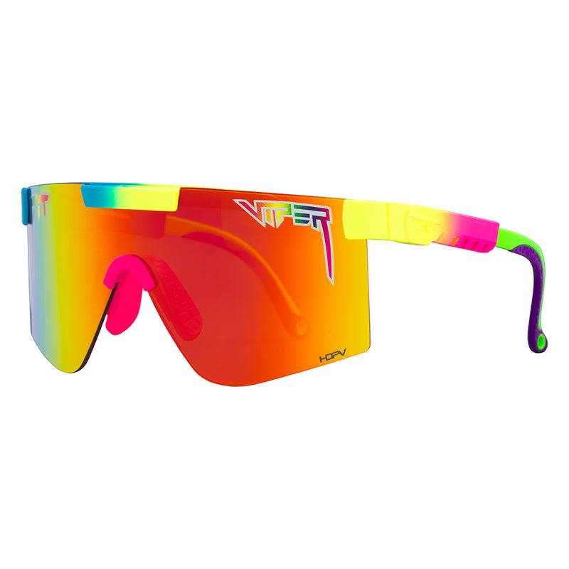HDPV Polarized Rainbow / Wide | side_view.JPG | Angled view of The Pride Original 2.0 in wide fit with hdpv polarized rainbow lens on white background