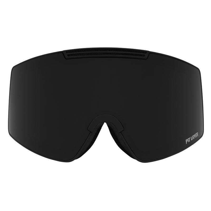 / Smoke | full_frontal.JPG | A matte black ski or snowboard lens with a small white 'Pit Viper' logo on the lower right, shown against a plain white background.
