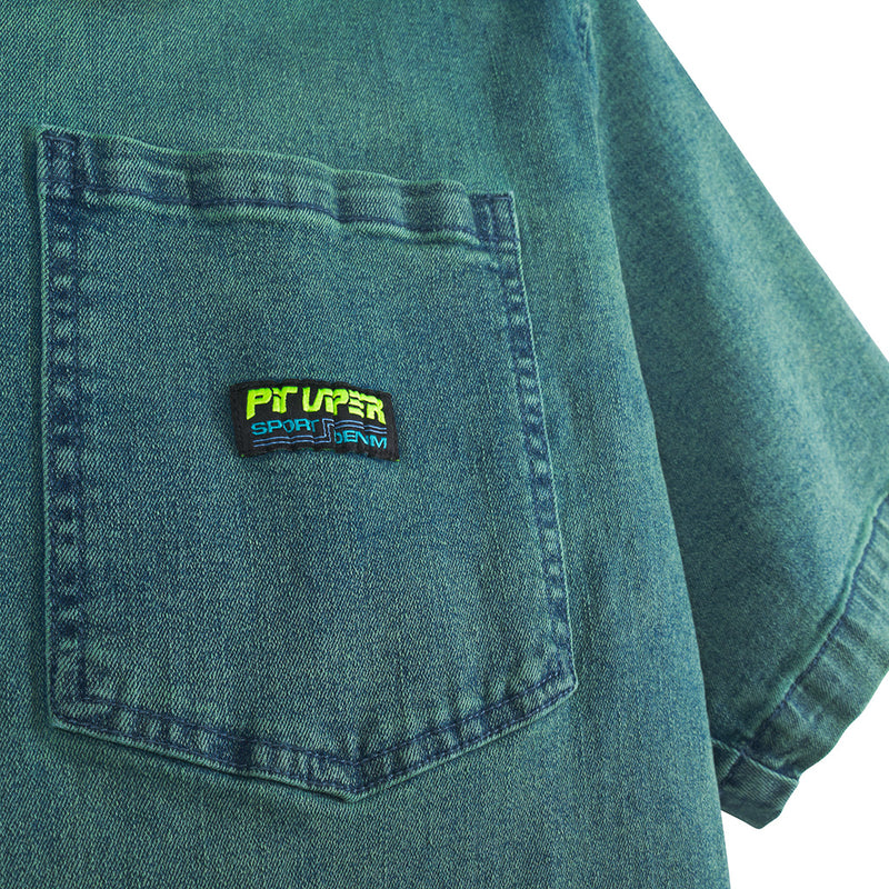  | im_detail_oriented.JPG | The Rec Center Sport Denim Short Sleeve shirt, button down, stretchy shirt from Pit Viper