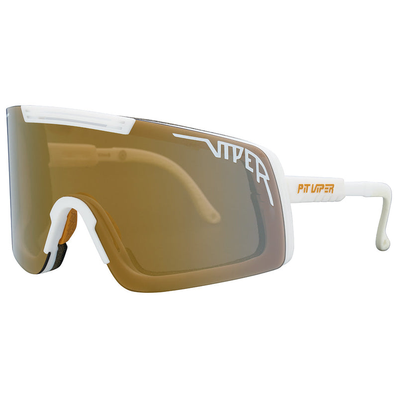 / Gold | side_view.JPG | Angled view of The Miami Nights Synthesizer with gold lens on white background