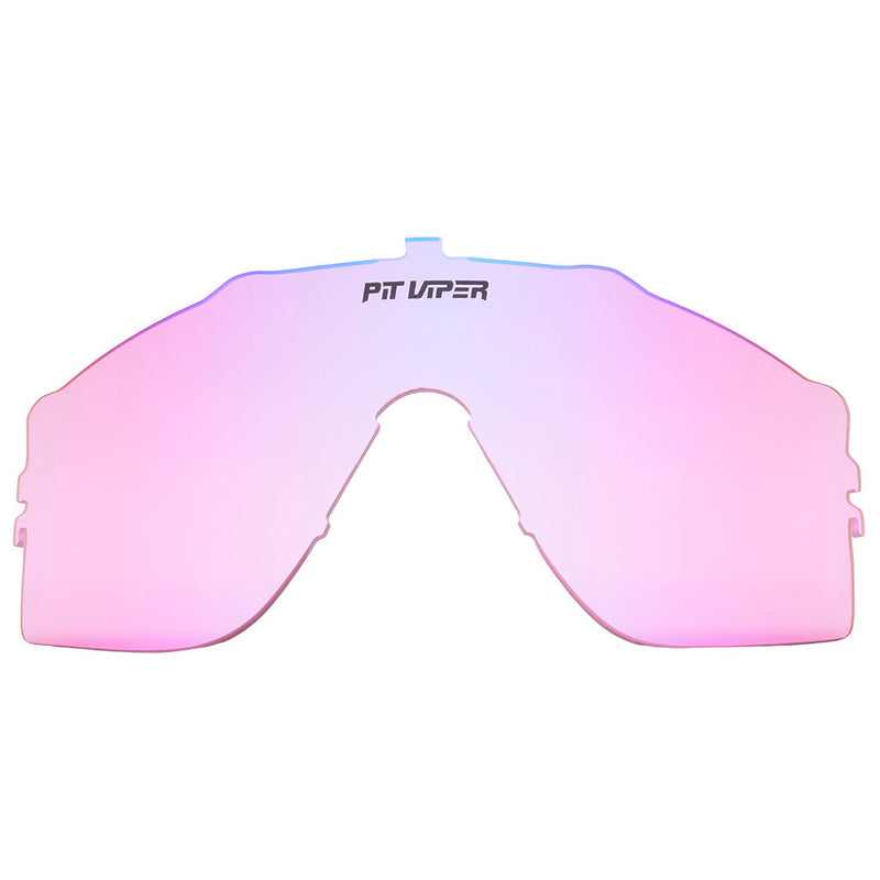 A replacement shield lens for sunglasses, featuring a pink-to-purple gradient with a black 'PIT VIPER' logo printed at the top center, shown on a solid white background.