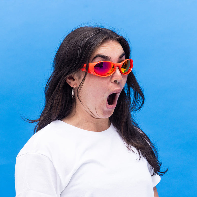 / Polarized Red | here.JPG | Person wearing The Nacho Slammer with polarized Red lens