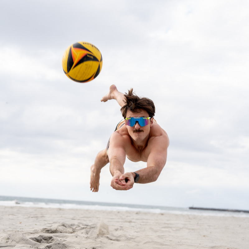 HDPV Polarized Blue-Purple / Regular | photo_of_person.JPG | Person wearing The Rec Beach Original 2.0 with HDPV Polarized Blue-Purple lens