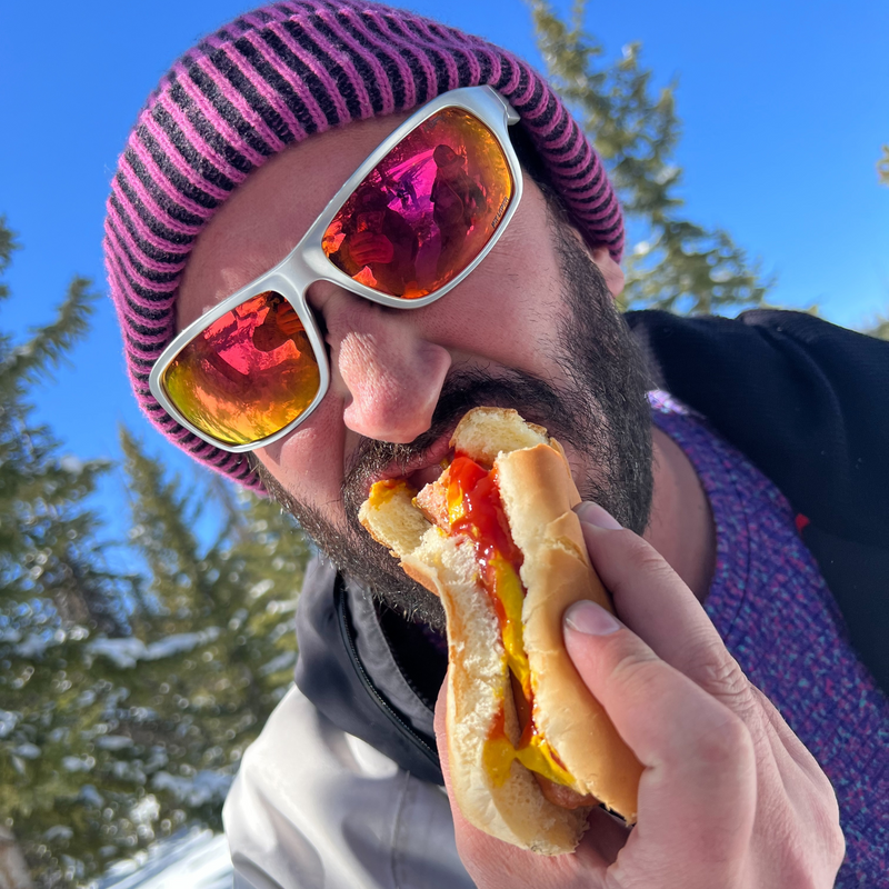/ HDPV Polarized Red | hot_dog.JPG | Person wearing The Spine Tingler Somox with HDPV Polarized Red lens